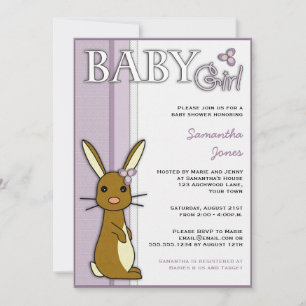 Invitación Chica Baby Shower Cute Bunny Flower - Púrpura