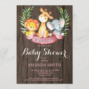 Invitación Chica Baby Shower de animales de la selva Safari r