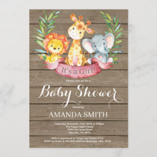 Invitación Chica Baby Shower de animales de la selva Safari r