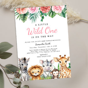 Invitación Chica Baby Shower de animales del Safari de la Sel