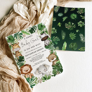 Invitación Chica Baby Shower de animales del Safari de la Sel