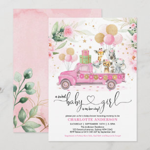 Invitación Chica Baby Shower de Animales Dulces de Oro Rosa S