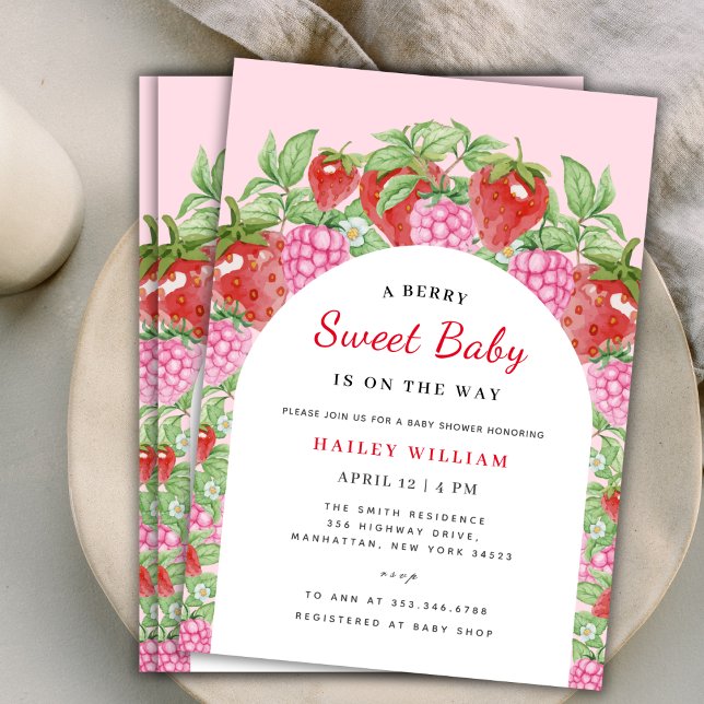 Invitación Chica Baby Shower de Berry Sweet Strawberry Arch (Berry Sweet Strawberry Arch Girl Baby Shower Invitation)
