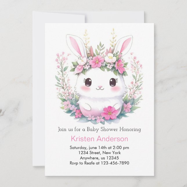 Invitación Chica Baby Shower de Bunny Dreams Unvely (Anverso)