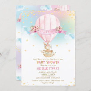 Invitación Chica Baby Shower de Bunny Rabbit Hot Air Balloon