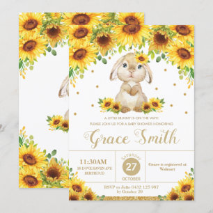 Invitación Chica Baby Shower de Bunny Rabbit Sunflower Floral