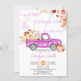 Invitación Chica Baby Shower de Camión Rosado de Calabaza Caí