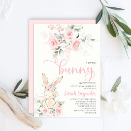Invitación Chica Baby Shower de conejo floral rosa