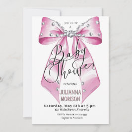 Invitación Chica Baby Shower de Coquette Bow Diamond Rosa