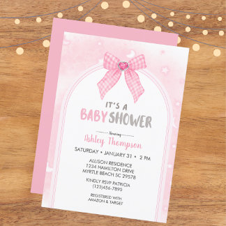 Invitación Chica Baby Shower de Coquette Bow rosa