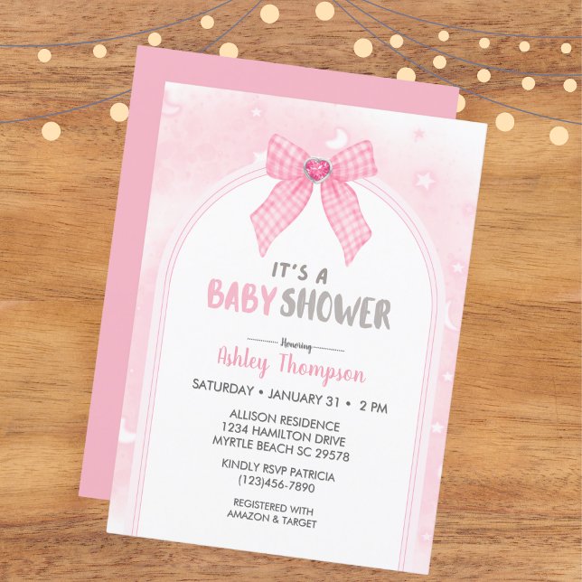 Invitación Chica Baby Shower de Coquette Bow rosa (Subido por el creador)