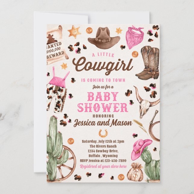 Invitación Chica Baby Shower de Cowgirl Wild West Rodeo Ranch (Anverso)