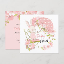 Invitación Chica Baby Shower de Cute Bunny Umbrella Florals