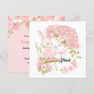 Invitación Chica Baby Shower de Cute Bunny Umbrella Florals