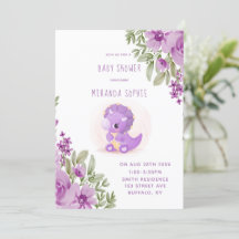 Chica Baby Shower de Cute Purple Dinosaur Florals