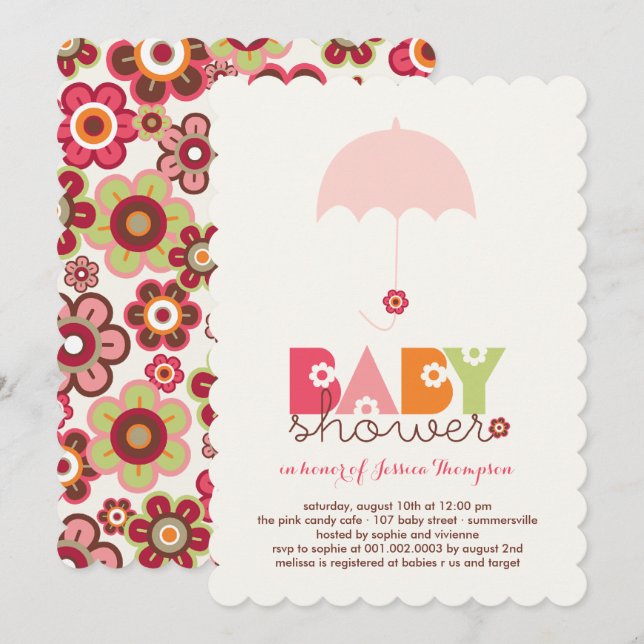 Invitación Chica Baby Shower de Daisy Blooms Daisy Sweet Pink (Anverso / Reverso)