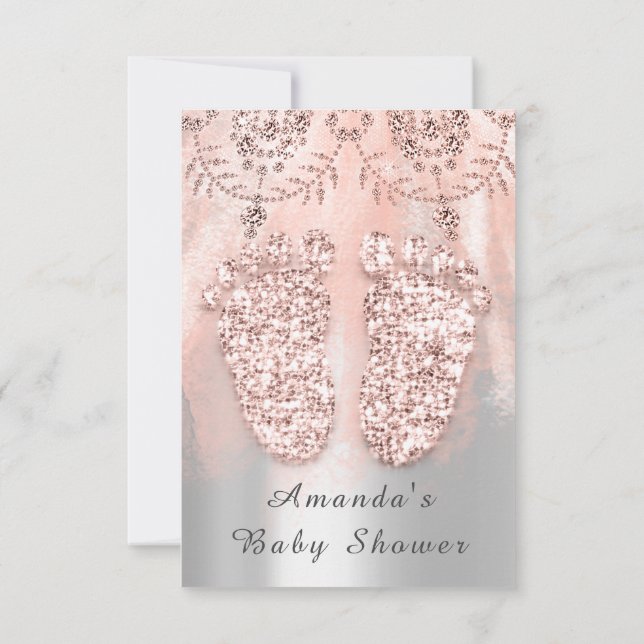 Invitación Chica Baby Shower de  de  real de Rosa rosa (Reverso)