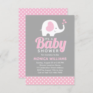 Invitación Chica - Baby Shower de elefante gris rosado