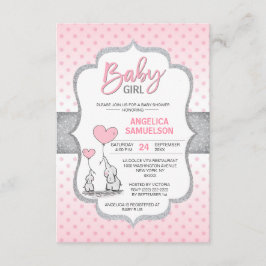 Invitación Chica Baby Shower de elefante gris rosado de punto