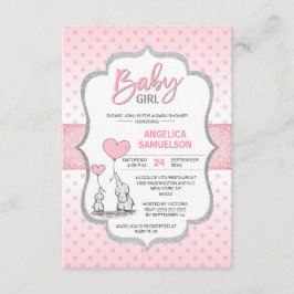 Invitación Chica Baby Shower de elefante gris rosado de punto