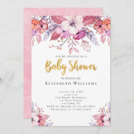 Invitación Chica Baby Shower de Flores de color de agua de bo