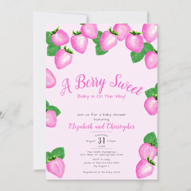 Invitación Chica Baby Shower de fresa dulce de Berry rosa (Anverso)