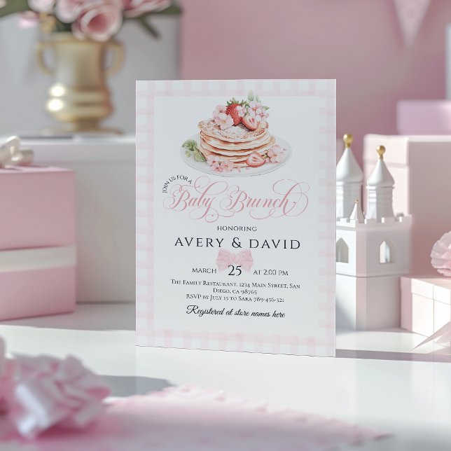 Invitación Chica Baby Shower de fresa panqueque bebé Brunch (Subido por el creador)