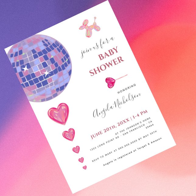 Invitación Chica Baby Shower de Fun Pink Disco Ball Ballons (Subido por el creador)