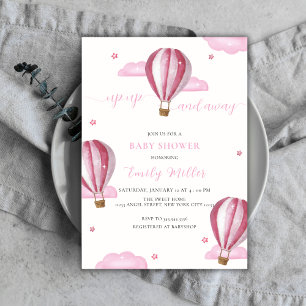 Invitación Chica Baby Shower de globo aerostático elegante ro