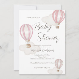 Invitación Chica Baby Shower de globos de aire caliente rosa