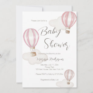 Invitación Chica Baby Shower de globos de aire caliente rosa