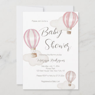 Invitación Chica Baby Shower de globos de aire caliente rosa