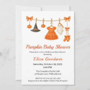 Invitación Chica Baby Shower de Halloween Calabaza de peque