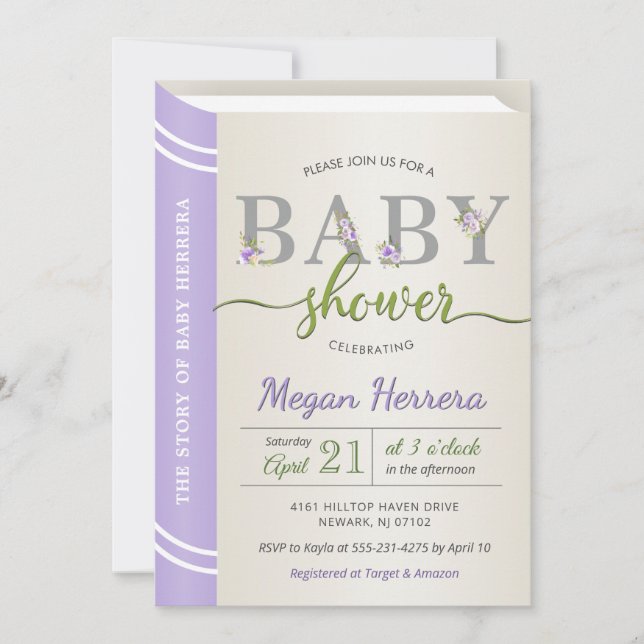 Invitación Chica Baby Shower de la Biblioteca de Libros de Hi (Anverso)