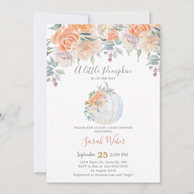 Invitación Chica Baby Shower de la calabaza de otoño (Anverso)