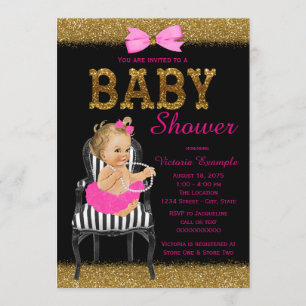 Invitación Chica Baby Shower de la Cátedra de Moda dorada ros