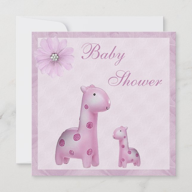 Invitación Chica Baby Shower de la lila de las jirafas de la (Anverso)