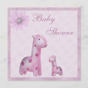 Invitación Chica Baby Shower de la lila de las jirafas de la