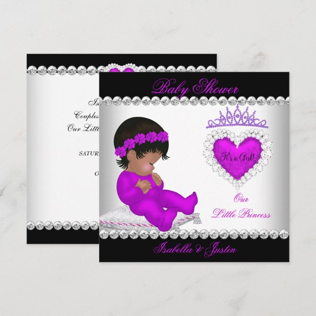 Invitación Chica Baby Shower de la princesa africana morada (Anverso / Reverso)