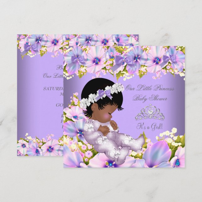 Invitación Chica Baby Shower de la princesa africana morada (Anverso / Reverso)