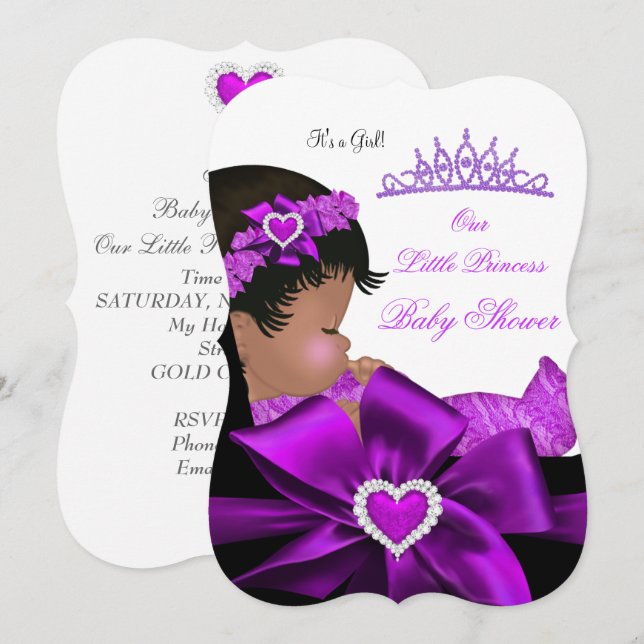 Invitación Chica Baby Shower de la princesa africana morada (Anverso / Reverso)