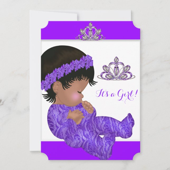 Invitación Chica Baby Shower de la princesa africana morada (Anverso)