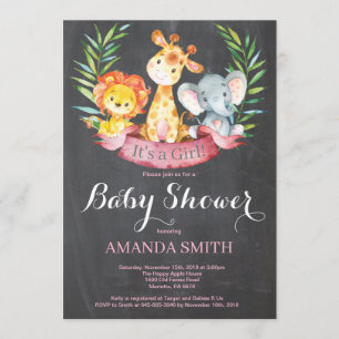 Invitación Chica Baby Shower de los animales de la selva del