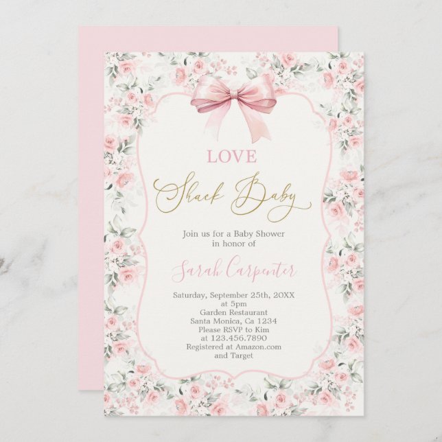 Invitación Chica Baby Shower de Love Shack (Anverso / Reverso)