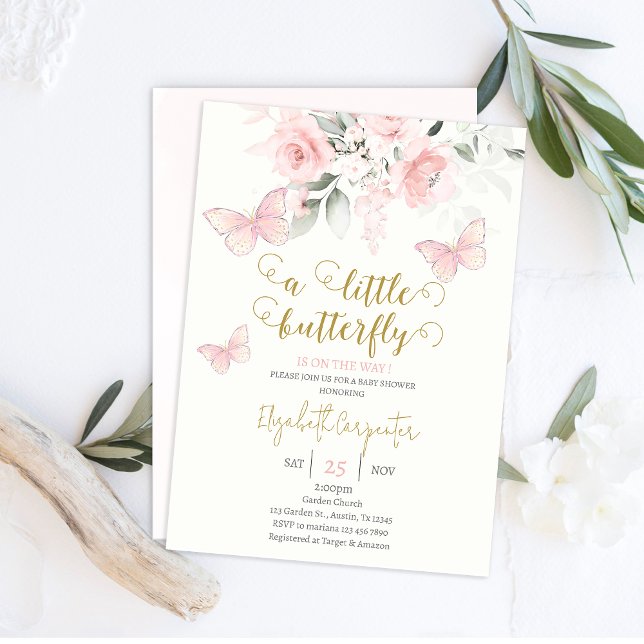 Invitación Chica Baby Shower de mariposa rosa (Subido por el creador)