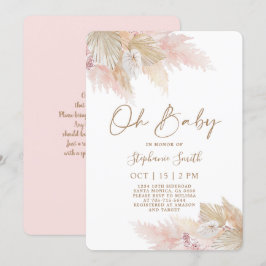 Invitación Chica Baby Shower de Moda de Boho Rosa Pampas Gras