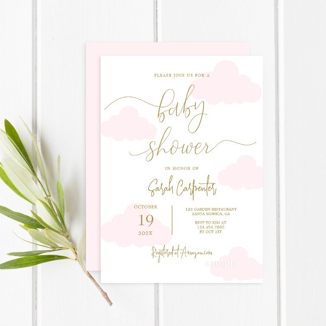 Invitación Chica Baby Shower de nube rosa (Subido por el creador)