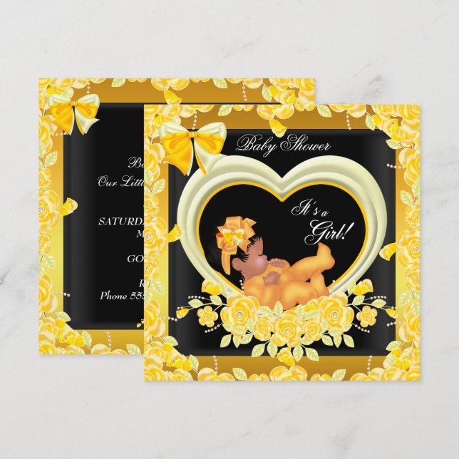 Invitación Chica Baby Shower de oro amarillo africano 2 (Anverso / Reverso)