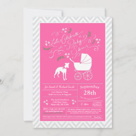 Invitación Chica Baby Shower de perro blanco rosado