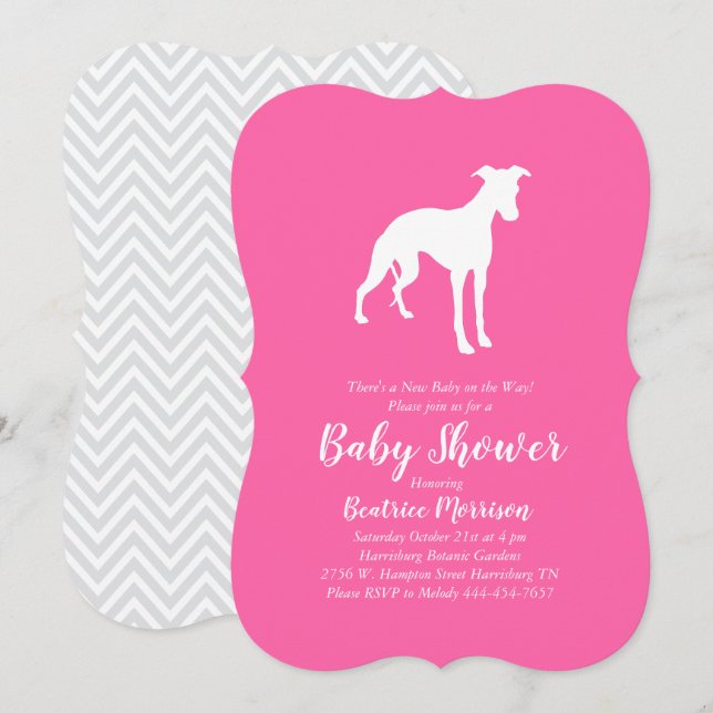 Invitación Chica Baby Shower de perro blanco rosado (Anverso / Reverso)